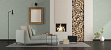 Minimalist lounge with fireplace