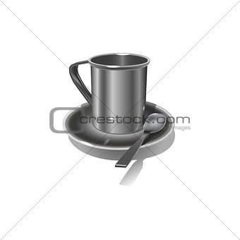 Realistic Metal mug on white background. Vector.