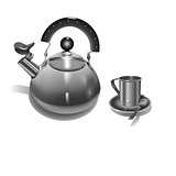 Iron kettle with a whistle and metal mug Vector