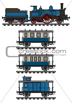 The vintage blue steam train