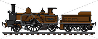 The vintage brown steam locomotive