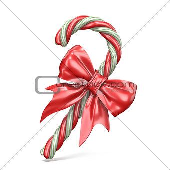 Christmas decoration made of candy cane and ribbon bow 3D