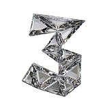 Crystal triangulated font number THREE 3 3D