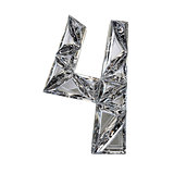 Crystal triangulated font number FOUR 4 3D