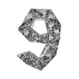Crystal triangulated font number NINE 9 3D