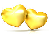 Two golden hearts. 3D