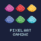 pixel art style vector illustration set of ore gems of different colors