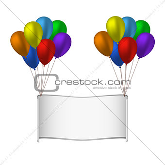 Colorfull balloons and banner on white background