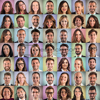 Happy and positive faces collage of business people