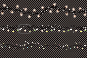 Christmas Lights String Isolated on Transparent Background.
