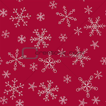 Snowflakes of different styles on a background of red, pattern