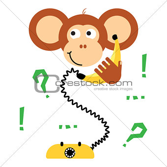 Cute cartoon monkey calling banana phone vector tee print.