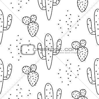 Cactus simple line coloring style vector pattern.