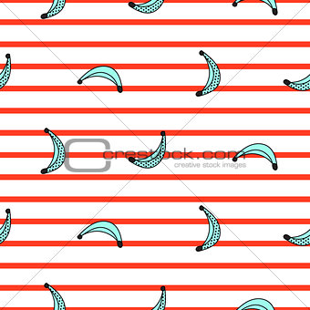 Seamless pattern with banana fruit doodle style vector.