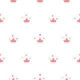 Little cute pink crowns seamless vector pattern.