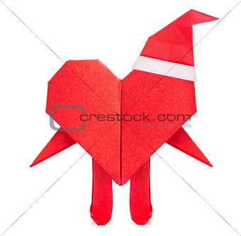 Red heart of origami with arms legs and santas cap