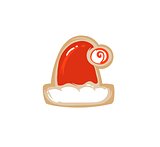 Hand drawn vector abstract fun Merry Christmas time cartoon illustration card with baked gingerbread cookie Santa Claus hat shape isolated on white background