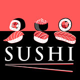 Vector bright poster with different sushi 