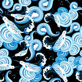 Beautiful ornamental sea pattern with narwhals 