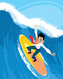 Businessman on a surfboard