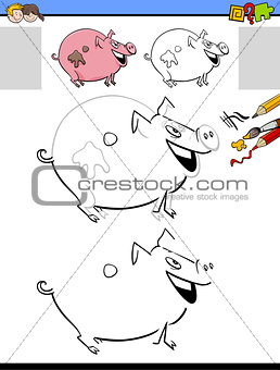 drawing and coloring activity with pig character