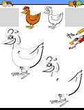 drawing and coloring worksheet with chicken