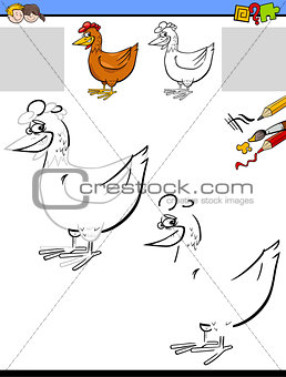 drawing and coloring worksheet with chicken