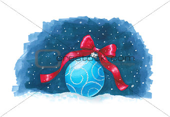 Sketch markers Christmas ball on blue background. Sketch done in