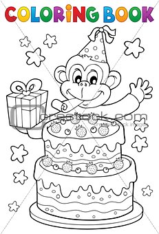 Coloring book cake and party monkey