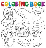 Coloring book happy winter penguins