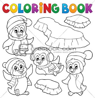 Coloring book happy winter penguins