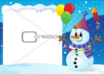 Snowy frame with party snowman 1