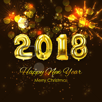 2018 New Year Background with Golden Balloon. Vector Illustration
