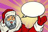 Promoter Santa Claus with comic bubble