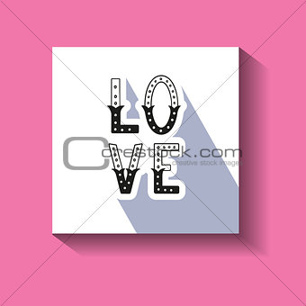Love hand written word with decor elements on card.