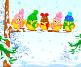 Birds in the winter forest