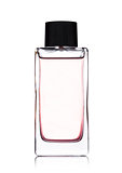 Luxury pink liquid  perfume bottle on white