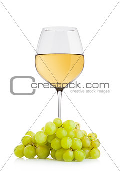 Glass of white wine with green grapes