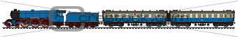 The vintage blue passenger steam train