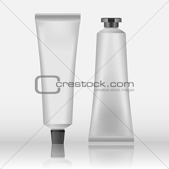 Packing White Realistic Tubes And Package For Cosmetics Isolated On White Background. Here Can Be Creams, Toothpaste, Gel, Sauce, Paint, Glue, Ointments, Lotions, Medicines Mockup For Your Design