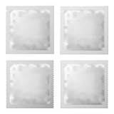 Realistic White Blank template condom Packaging. Set of Condom Or Foil wet wipes Pouch Medicine packet. Vector illustration of condom Or sachet Foil wet wipes packet.