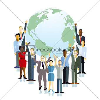 People hold the globe, illustration