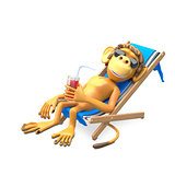 3D Illustration of a Monkey in a Deckchair