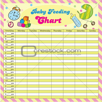 Baby feeding schedule for moms - colorful vector illustration