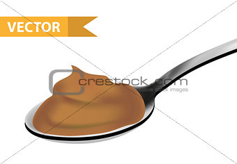 Spoon of caramel, realistic 3d style. Teaspoon, tablespoon. Isolated on white background. Vector illustration.