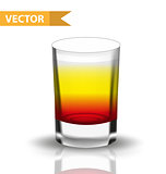 Realistic shots cocktails. 3d Shot with drinks for bars, restaurans collection. Glass cup liqueur. Isolated on white background. Vector illustration.