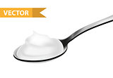 Spoon cream, yogurt, sour-cream, 3d realist style. Teaspoon, tablespoon. Isolated on white background. Vector illustration.