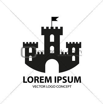 Fortress icon, logo element. Citadel silhouette. Tower or castle isolated on white background. Vector illustration.