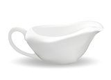 White ceramic sauceboat for sauce. 3d realistic style. Saucers. Isolated on white background. Empty dishes. Vector illustration.
