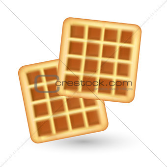 Realistic waffle icon, isolated on white background. Waffles 3d style. Breakfast, baking concept. Vector illustration.